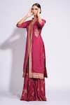 Buy_Shruti S_Red Kurta Silk Hand Block Printed Floral Notched V Sharara Set _Online_at_Aza_Fashions