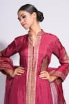 Shruti S_Red Kurta Silk Hand Block Printed Floral Notched V Sharara Set _at_Aza_Fashions