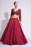 Buy_Shruti S_Red Lehenga And Blouse Silk Embroidered Sequin V Neck On Set _Online_at_Aza_Fashions