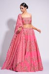 Buy_Shruti S_Pink Lehenga And Blouse Silk Embroidered Zardosi Square Floral Set _at_Aza_Fashions