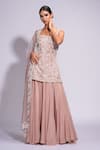 Shop_Shruti S_Pink Kurta Silk Embroidered Sequin Round Floral Sharara Set _Online_at_Aza_Fashions