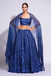 Buy_Shruti S_Blue Lehenga And Blouse Silk Embroidered Sequin Square Upcycled Set _at_Aza_Fashions