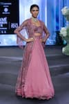 Shop_Awigna_Pink Net Embroidery Cutdana Sweetheart Denmark 3d Fleur Jacket And Lehenga Set _at_Aza_Fashions