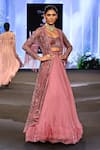 Awigna_Pink Net Embroidery Cutdana Sweetheart Denmark 3d Fleur Jacket And Lehenga Set _at_Aza_Fashions