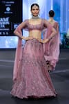 Buy_Awigna_Pink Net Embroidery Cutdana Square Neck Greece 3d Flora Lehenga Set _at_Aza_Fashions