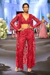 Buy_Awigna_Red Net Embroidery Cutdana V Neck Malta Paisley Bloom Jacket And Pant Set _at_Aza_Fashions