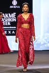 Shop_Awigna_Red Net Embroidery Cutdana V Neck Malta Paisley Bloom Jacket And Pant Set _at_Aza_Fashions