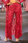 Awigna_Red Net Embroidery Cutdana V Neck Malta Paisley Bloom Jacket And Pant Set _at_Aza_Fashions