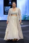 Buy_Awigna_Ivory Net Embroidery Cutdana Sweetheart Neck Poland Daisy Jacket And Lehenga Set 