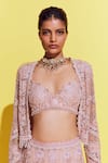 Buy_Awigna_Pink Net Embroidery Cutdana Sweetheart Romania Petunia Jacket And Lehenga Set _Online_at_Aza_Fashions