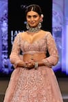 Awigna_Pink Net Embroidery Cutdana Sweetheart Neck Slovenia Ambrosia Lehenga Set _Online_at_Aza_Fashions