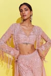 Shop_Awigna_Pink Net Embroidery Cutdana V Neck Spain Glory Cape And Pant Set _Online_at_Aza_Fashions