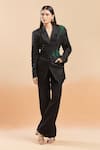 Buy_AK-OK_Black Embellished Notched Lapel Placed Blazer With Belt _at_Aza_Fashions