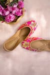 Shop_Amaryllis For Her_Pink Sequin Paneri Bloomy Embroidered Juttis _at_Aza_Fashions