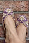 Shop_Amaryllis For Her_Purple Zari Gulmohar Embroidered Juttis _at_Aza_Fashions