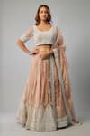 Buy_FATIZ_Pink Tissue Organza Hand Embroidered Sequin Round Floral Lehenga Set _at_Aza_Fashions