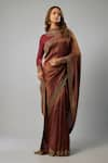 Buy_FATIZ_Maroon Georgette Hand Embroidered Sequin Glass Beads Saree With Blouse _at_Aza_Fashions