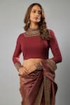 Buy_FATIZ_Maroon Georgette Hand Embroidered Sequin Glass Beads Saree With Blouse _Online_at_Aza_Fashions