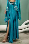 Buy_One Knot One_Blue Cape Silk Satin Embroidery Bead Cape Open Placket Skirt Set _Online_at_Aza_Fashions