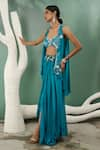 Buy_One Knot One_Blue Cape Silk Satin Embroidery Bead Cape Open Placket Skirt Set 