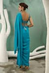 One Knot One By Ashna_Blue Saree Georgette Embroidery Bead Deep V Waistband Pre-draped With Blouse _Online_at_Aza_Fashions