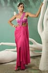 Buy_One Knot One By Ashna_Pink Saree Satin Lycra Embroidery Cutdana Pre-draped With Ombre Blouse _Online_at_Aza_Fashions