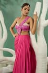 Shop_One Knot One By Ashna_Pink Saree Satin Lycra Embroidery Cutdana Pre-draped With Ombre Blouse _Online_at_Aza_Fashions