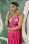 Shop_One Knot One By Ashna_Pink Saree Satin Lycra Embroidery Cutdana Pre-draped With Ombre Blouse _at_Aza_Fashions