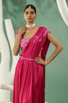 Shop_One Knot One_Fuchsia Skirt Saree Crinkled Crepe Satin Embroidery Pre-draped With Blouse _Online_at_Aza_Fashions