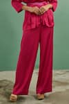 One Knot One_Pink Top Crinkled Crepe Satin Embroidery Bead V Neck Neckline And Pant Set _Online_at_Aza_Fashions