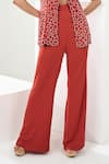 Shop_One Knot One_Orange Blazer Silk Satin Embroidery Bead Cutwork Pant Set _at_Aza_Fashions