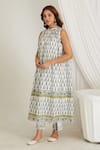 Buy_Makaan.51_Blue Cotton Hand Block Butta Halter Neck Printed Kurta With Pant _Online_at_Aza_Fashions