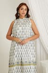 Makaan.51_Blue Cotton Hand Block Butta Halter Neck Printed Kurta With Pant _at_Aza_Fashions