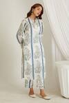 Buy_Makaan.51_Blue Cotton Hand Block Paisley Collar Printed Kurta With Pant _at_Aza_Fashions