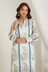 Makaan.51_Blue Cotton Hand Block Paisley Collar Printed Kurta With Pant _Online_at_Aza_Fashions