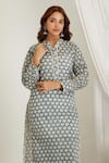 Makaan.51_Blue Cotton Hand Block Floral Collar Printed Kurta With Dhoti Pant _Online_at_Aza_Fashions