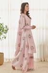 Pasha India_Pink Muslin Zari Printed Floral Round Pre-draped Saree With Blouse _at_Aza_Fashions