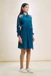 Buy_Samyukta Singhania_Blue Crepe Embroidered Cutdana Collared And Moti Shirt Dress _Online_at_Aza_Fashions