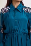 Buy_Samyukta Singhania_Blue Crepe Embroidered Cutdana Collared And Moti Shirt Dress 