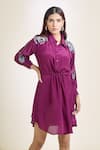 Buy_Samyukta Singhania_Wine Crepe Embroidered Cutdana Collared And Moti Dress _Online_at_Aza_Fashions