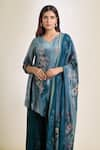 Buy_Samyukta Singhania_Grey Kurta Chinon Embroidered Thread V Neck Floral Asymmetric Tunic Pant Set _Online_at_Aza_Fashions