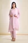 Shop_Samyukta Singhania_Pink Chinon Embroidered Stone Jacket Collar Pant Set _Online_at_Aza_Fashions