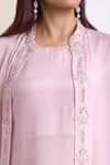 Buy_Samyukta Singhania_Pink Chinon Embroidered Stone Jacket Collar Pant Set 