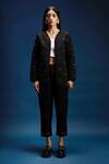 Buy_Khajoor Studio_Black Modal, Satin Beads Open Neck Dancing Stars Quilted Jacket And Pant Set _at_Aza_Fashions