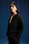 Shop_Khajoor Studio_Black Modal, Satin Beads Open Neck Dancing Stars Quilted Jacket And Pant Set 