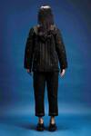 Shop_Khajoor Studio_Black Linen Beads Open Neck Dancing Stars Quilted Jacket _at_Aza_Fashions