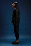 Buy_Khajoor Studio_Black Linen Beads Open Neck Dancing Stars Quilted Jacket _Online_at_Aza_Fashions