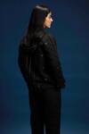 Khajoor Studio_Black Linen Beads Open Neck Dancing Stars Quilted Jacket _at_Aza_Fashions