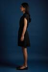 Buy_Khajoor Studio_Black Linen Collared Evening Gloss Blazer Dress _Online_at_Aza_Fashions