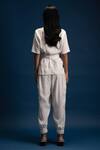 Shop_Khajoor Studio_White Modal, Linen Beads Collared Morning Safari Pocket Shirt With Pant _at_Aza_Fashions